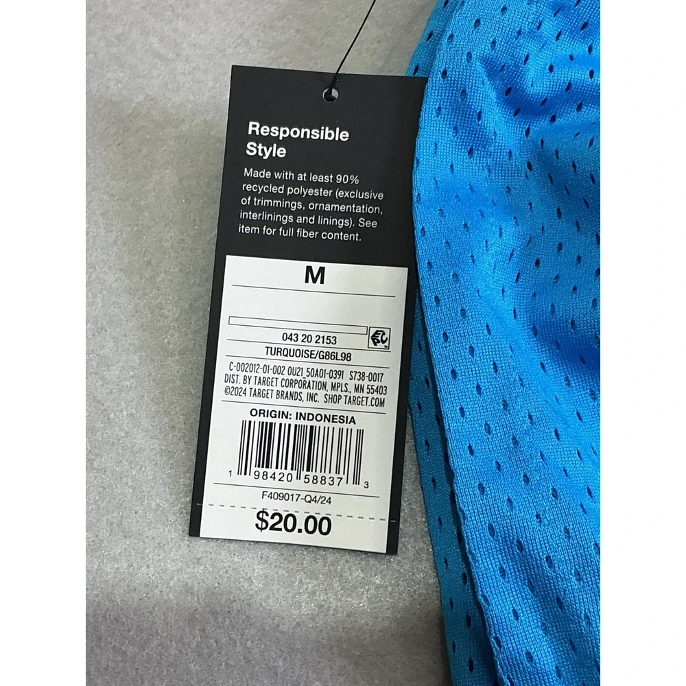 Original Use Mens Turquoise Blue‎ Mesh Basketball Shorts Recycled Polyester Sz M